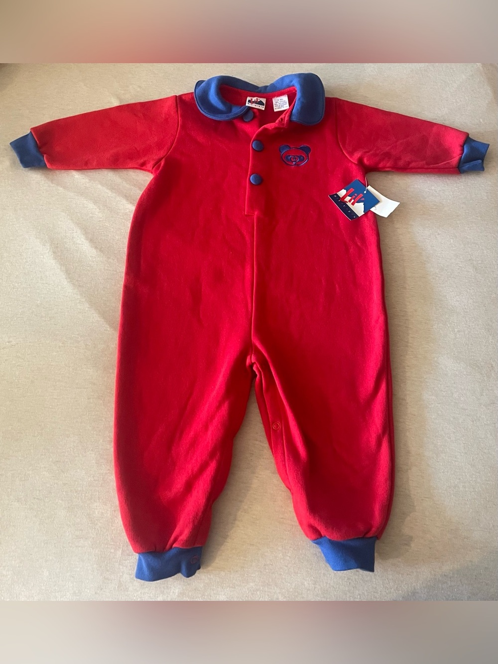 NWT Vintage Children’s Jumpsuit 24 mos Embroidered & Buttons Red Blue Retro